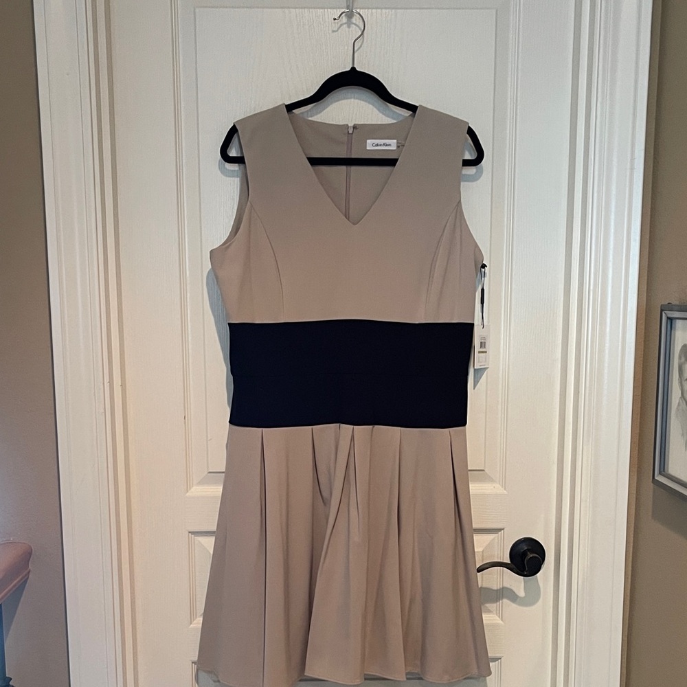 Calvin Klein Tan and Black Midi Dress
